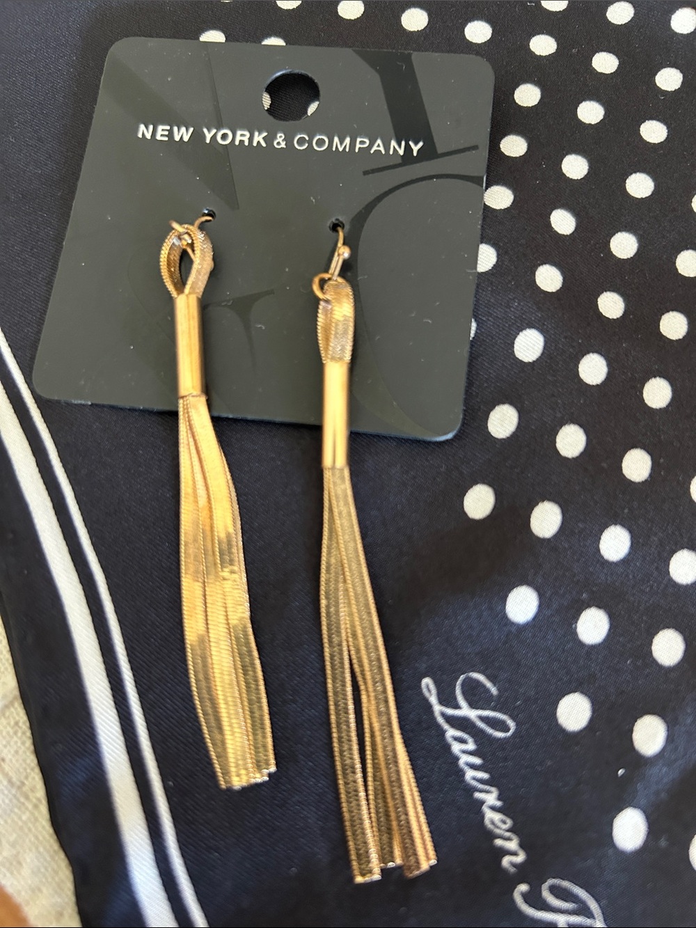 New York & Company Gold Mesh Tassel Drop Earrings, Brand new with tag